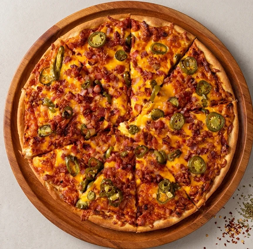 Two-topping 8-inch pizza at Pizzaberg Cafe in Okotoks, AB